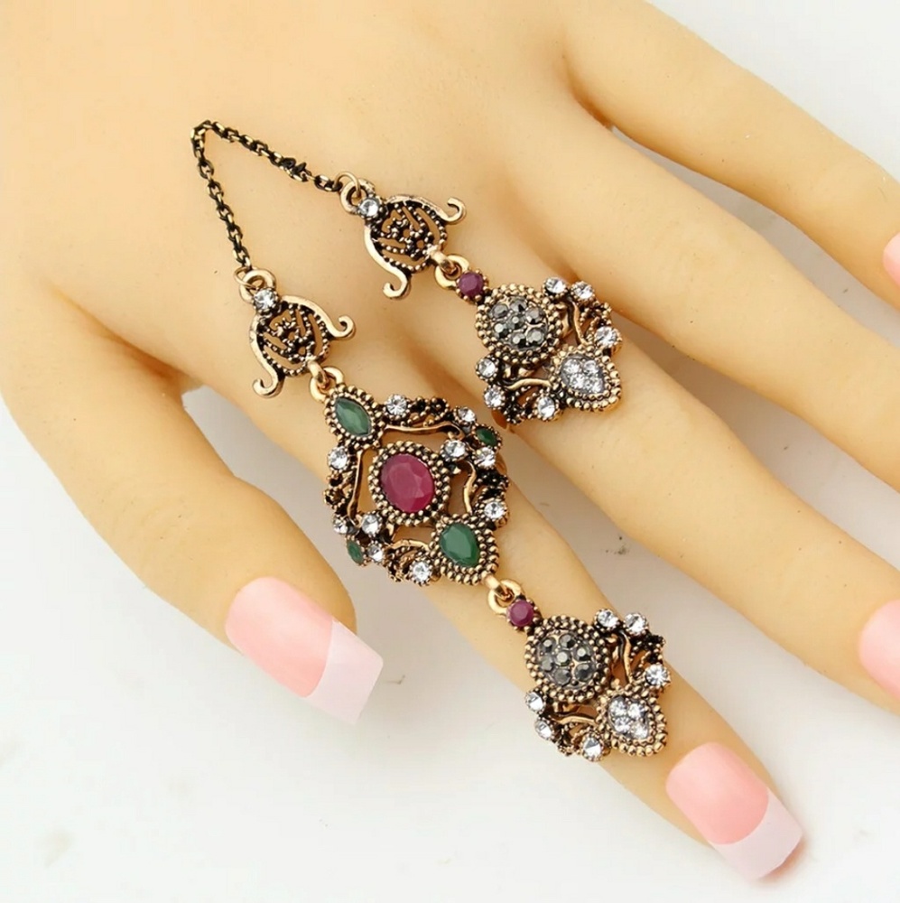 Turkish Rings Set- Ruby n Emerald in Antique Gold